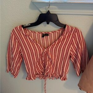 Volcom Red and White Striped Blouse